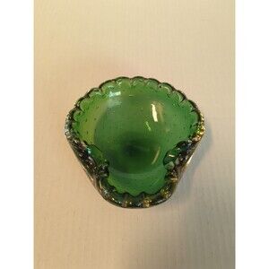 Art Glass Ashtray Bowl Green Bullicante Controlled Bubble Murano Vintage